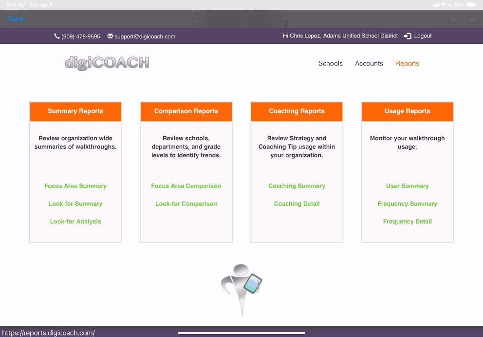 Example of the digiCOACH robust suite of reports and data tools