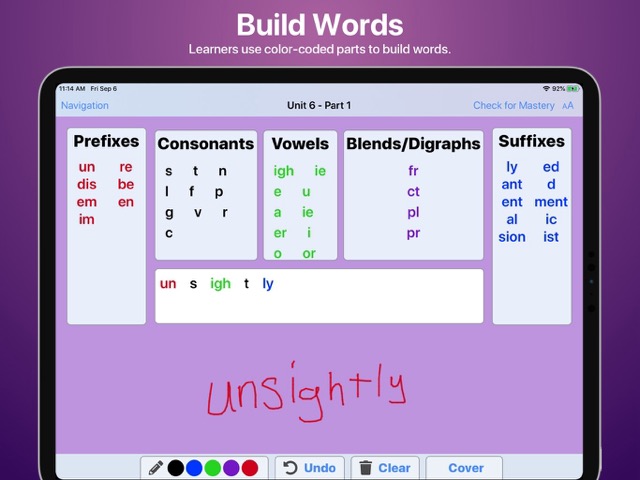 WordBuilder Intervention iPad Example Screenshot