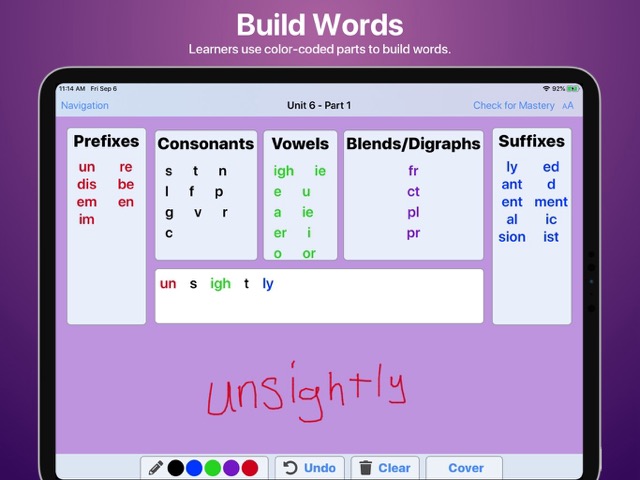 WordBuilder Intervention iPad Example Screenshot